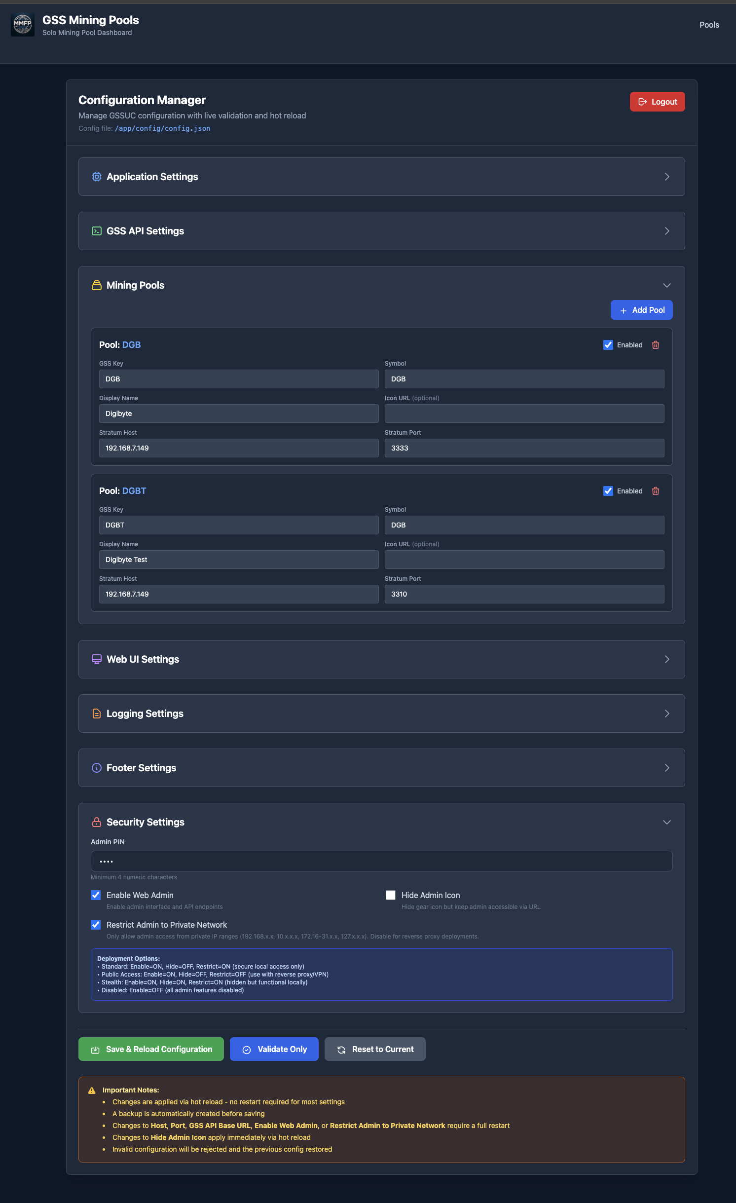 Configuration - GSSUC settings and preferences